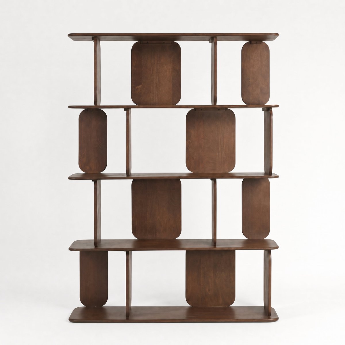 Bibliothèque en bois de manguier finition noyer, 4 niveaux - NINO marron foncé, MAISON PAVANE