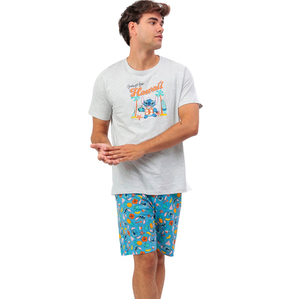 Pyjama short t-shirt Stitch Beach Disney gris, ADMAS