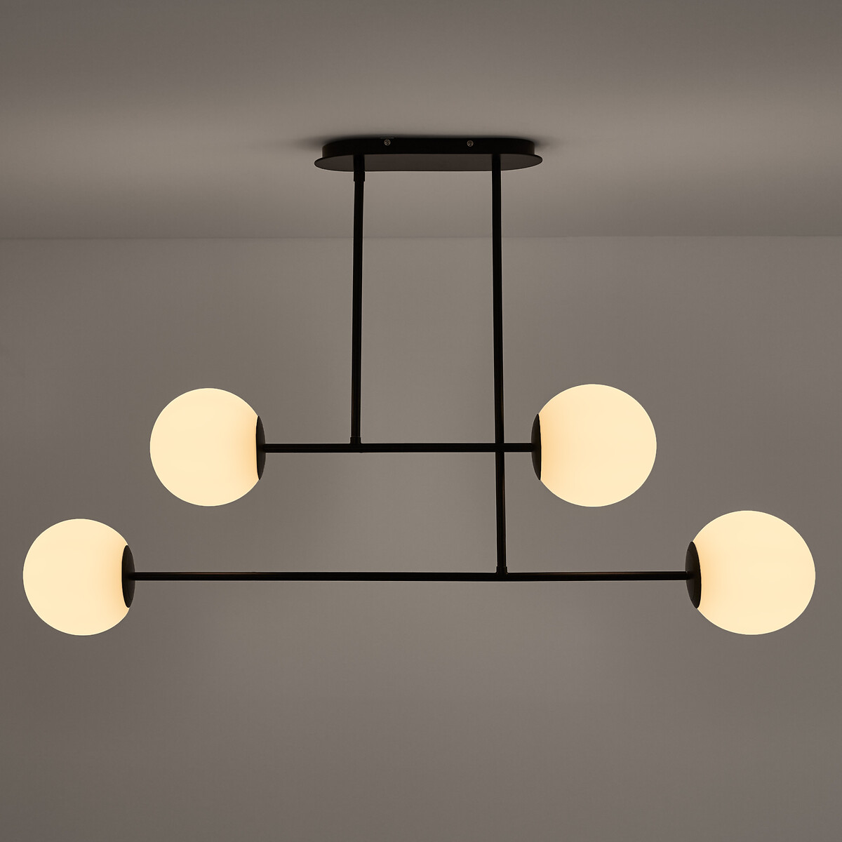 Suspension métal acier et verre opaline, Atea noir, LA REDOUTE INTERIEURS