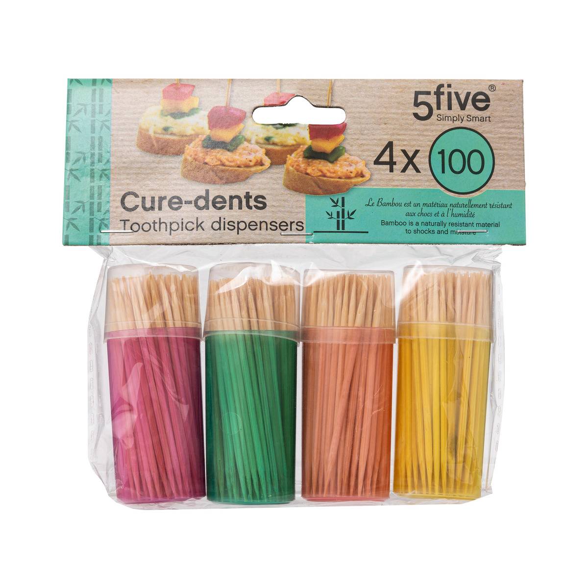 4 boîtes 100 cure-dents multicolored, 5FIVE SIMPLY SMART