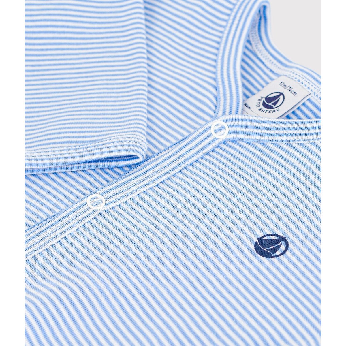 Striped Cotton Sleepsuit blue striped, PETIT BATEAU