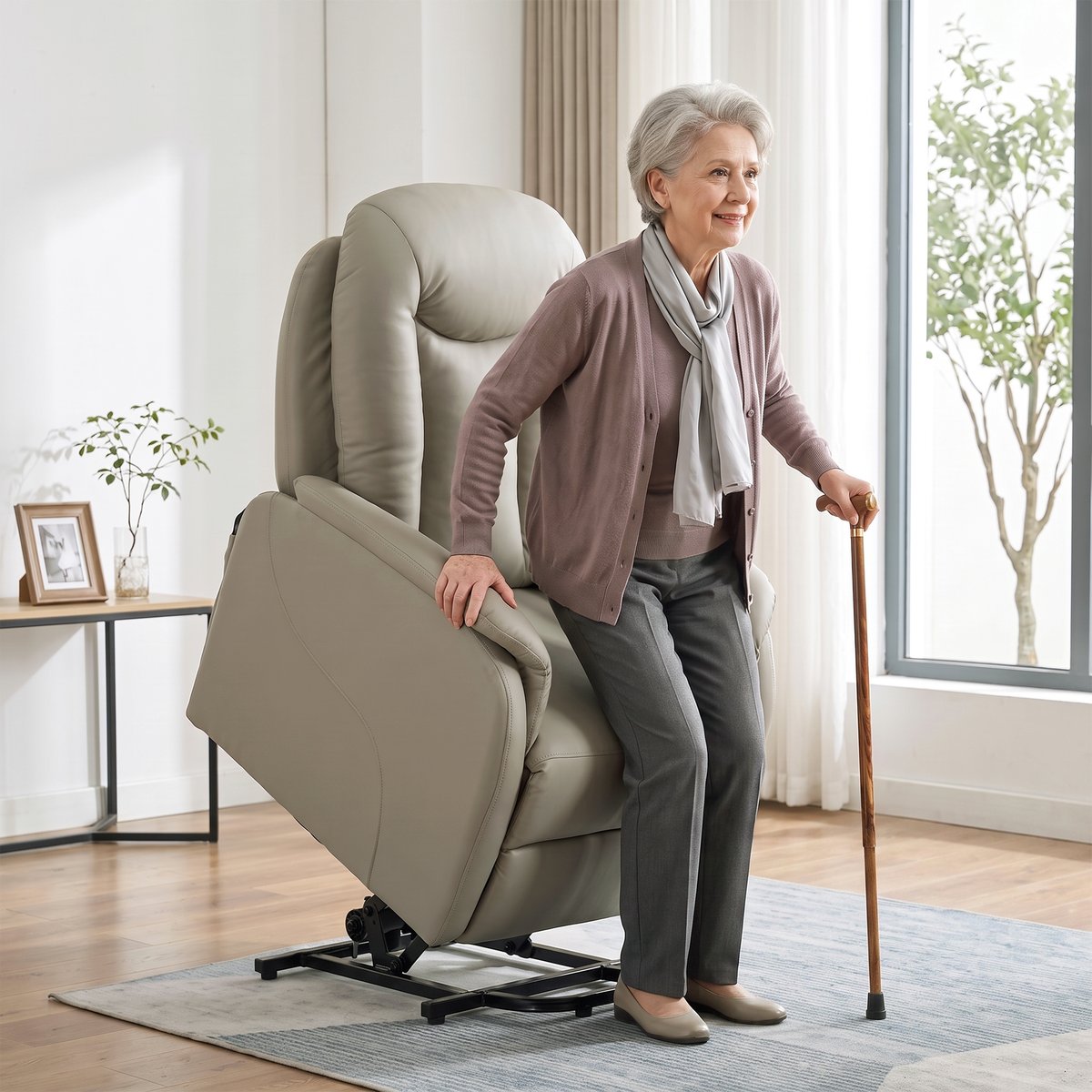 Fauteuil releveur multifonctionnel PU Gris gris clair, HOMCOM