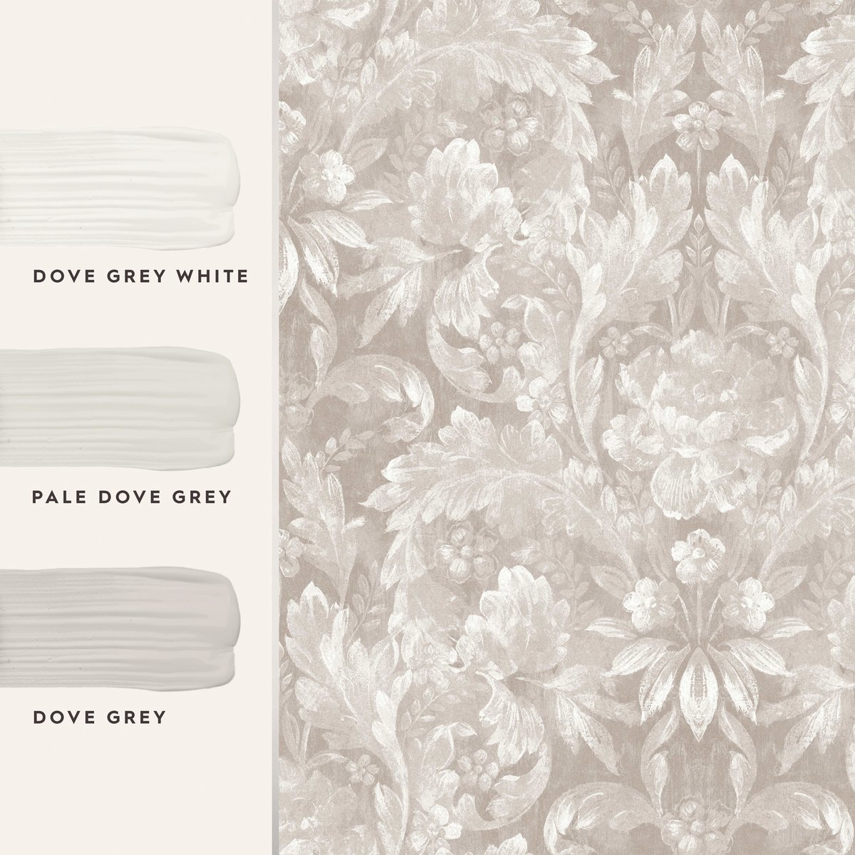Papier peint Fleurs Apolline Dove gris colombe, LAURA ASHLEY