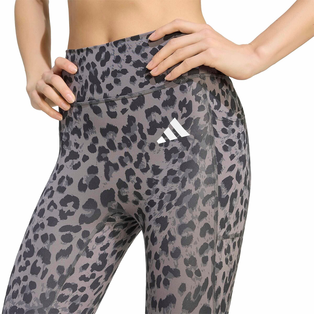Leggings de desporto estampados estampado leopardo/cinzento, adidas Performance