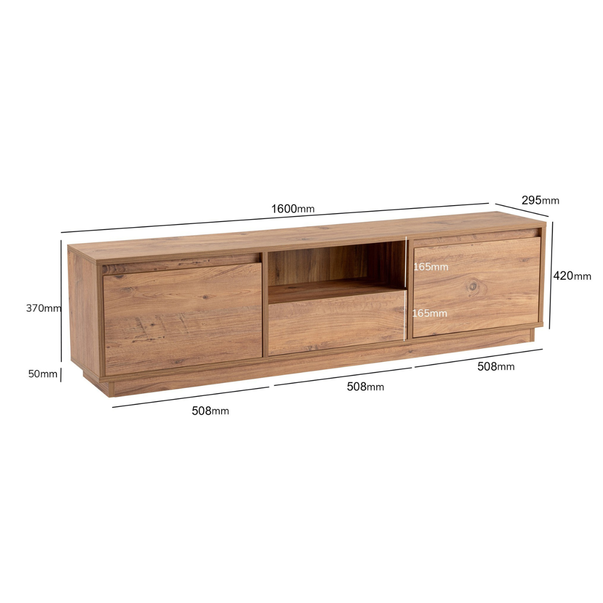 Meuble TV 3 portes rabattables et 1 niche ouverte L160 cm - VANGUARD pin atlantique, CALICOSY