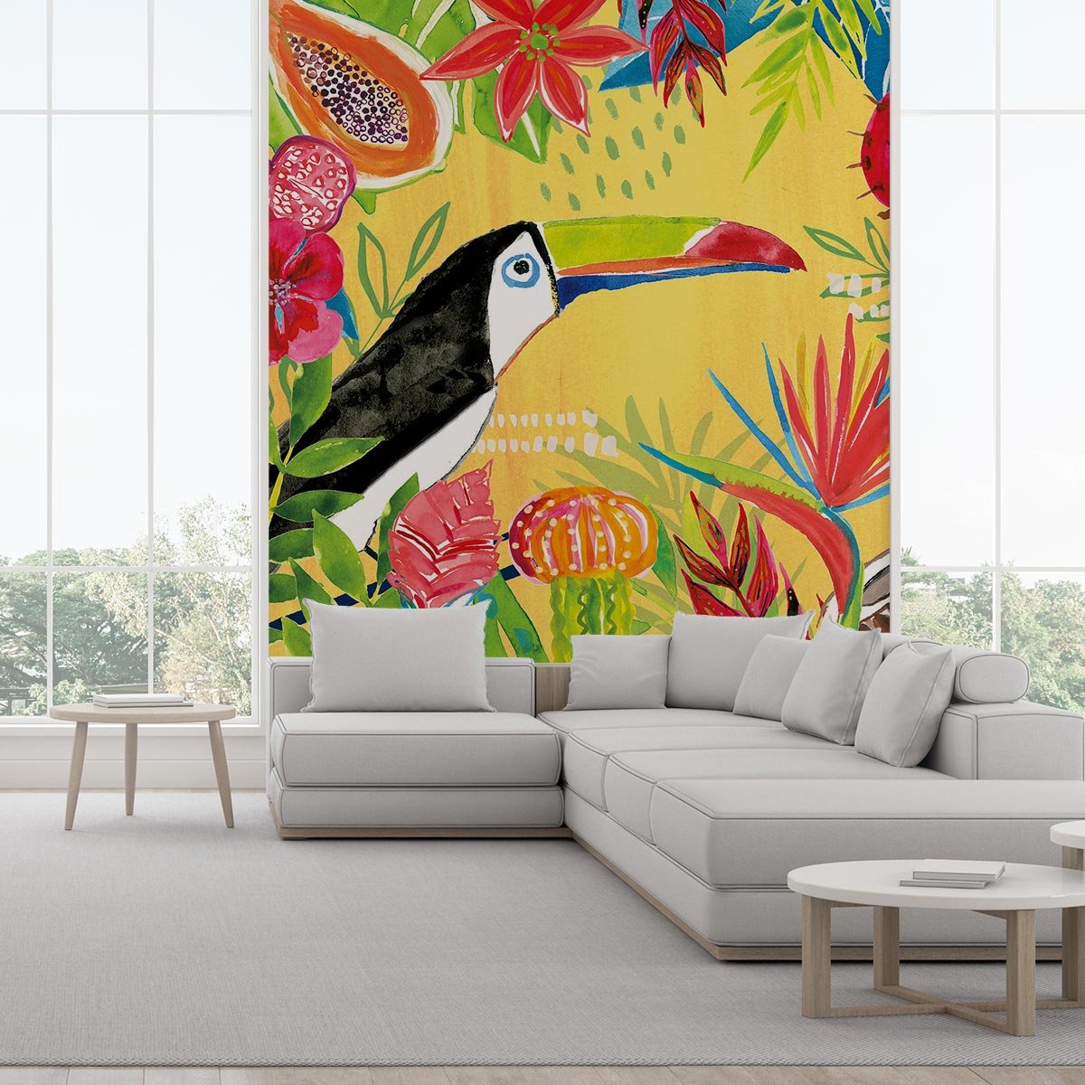Papier peint exotique toucan et fruits intissé, HEXOA