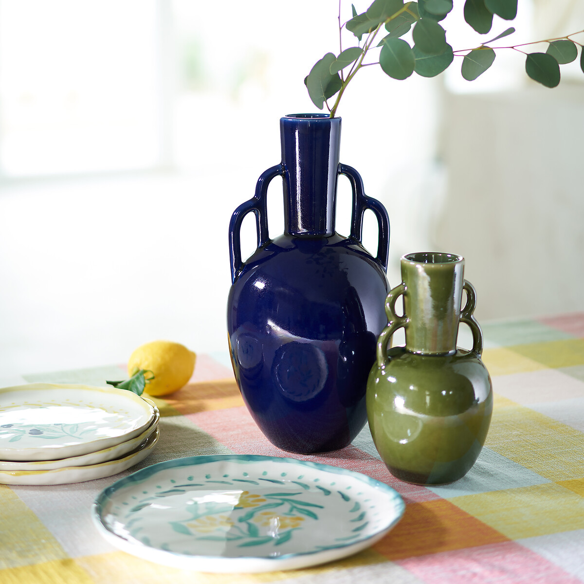 Lot de 4 assiettes plates en grès, Capria jaune/vert, LA REDOUTE INTERIEURS