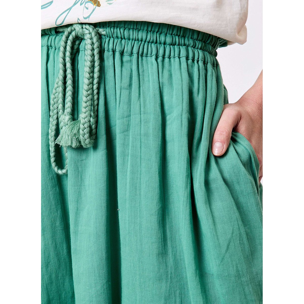 Jupe midi ajustable gaze de coton bio ALIMA vert celadon, LA FIANCÉE