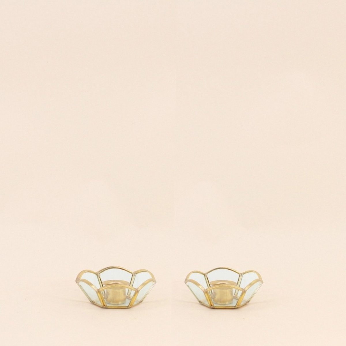 Lot de 2 bougeoirs en verre et métal doré doré, ORNAMI