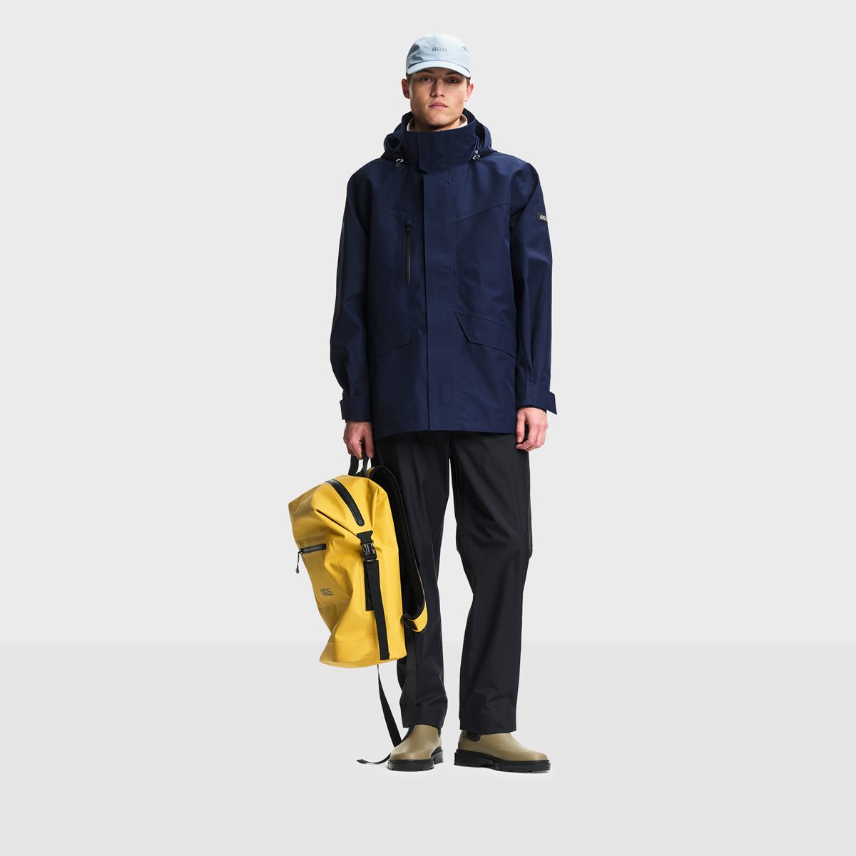 Parka imperméable à capuche amovible GORE-TEX bleu marine, AIGLE