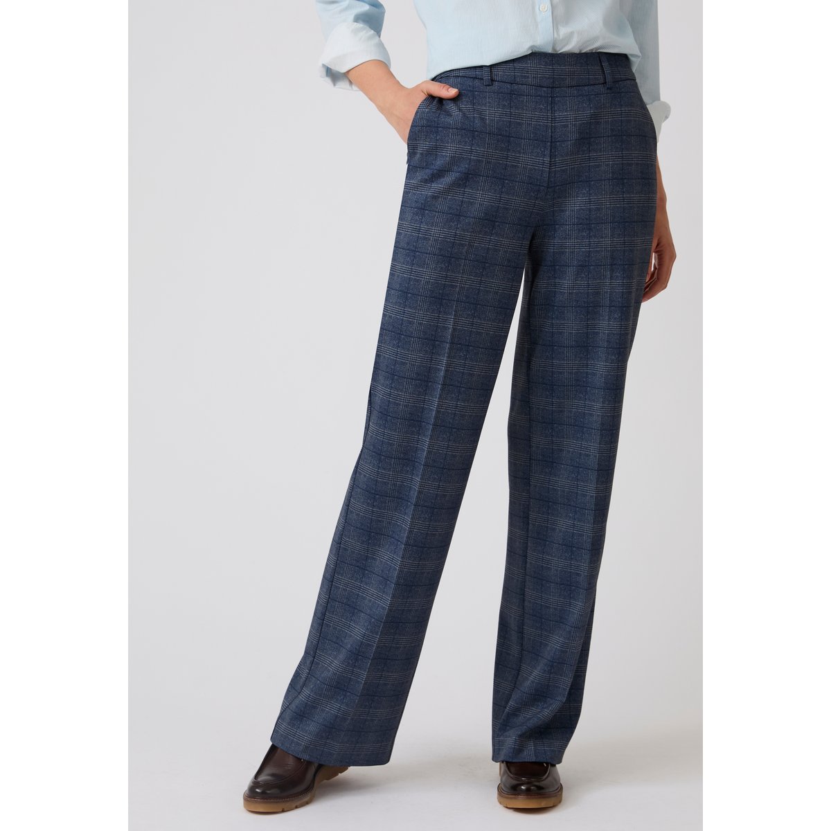 Pantalon large enfilable maille jacquard gris carreaux, DAMART