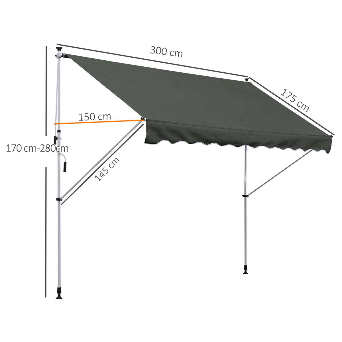 Auvent pare-soleil Aluminium Gris gris, OUTSUNNY