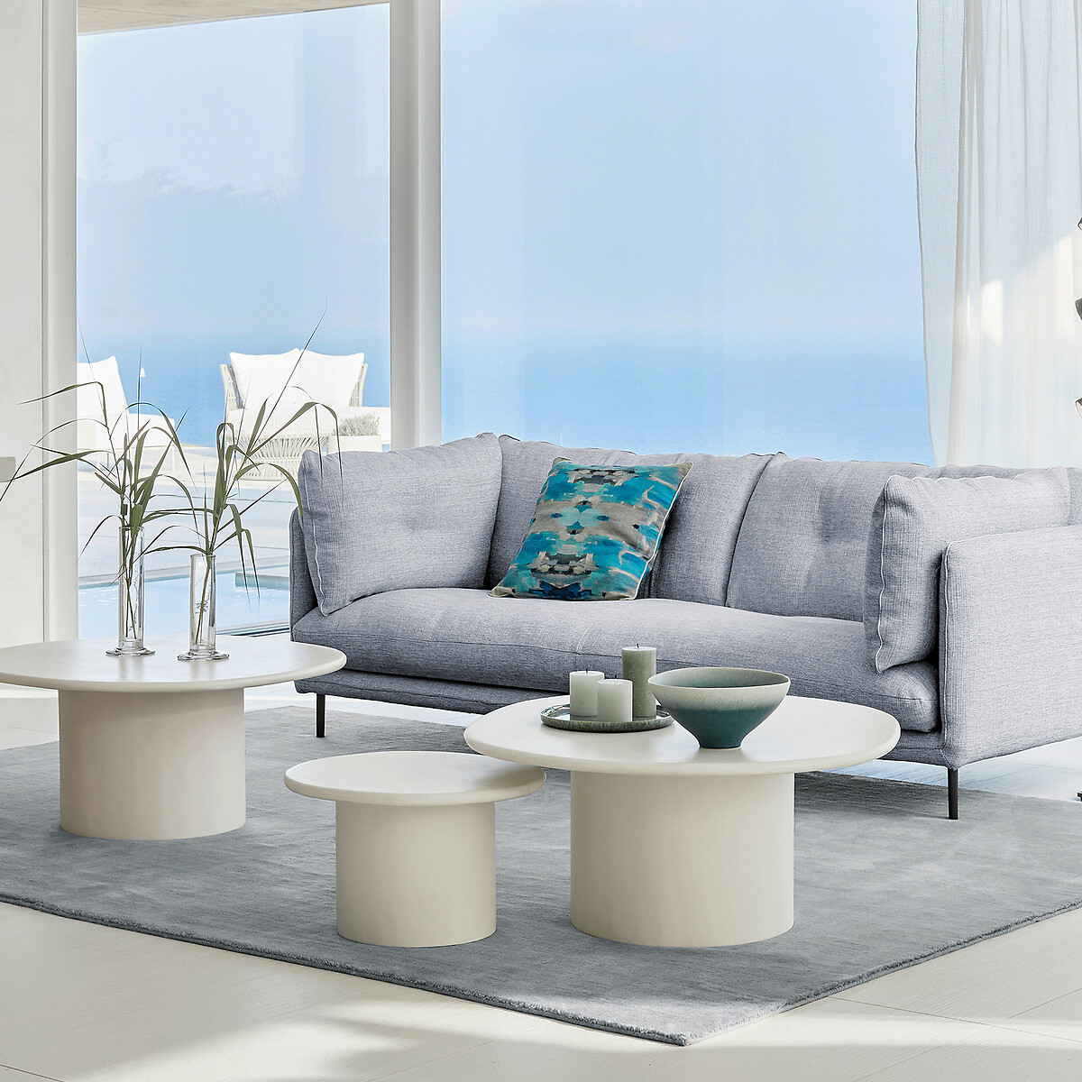 Thian Printed Linen Cushion Cover blue watercolour, AM.PM
