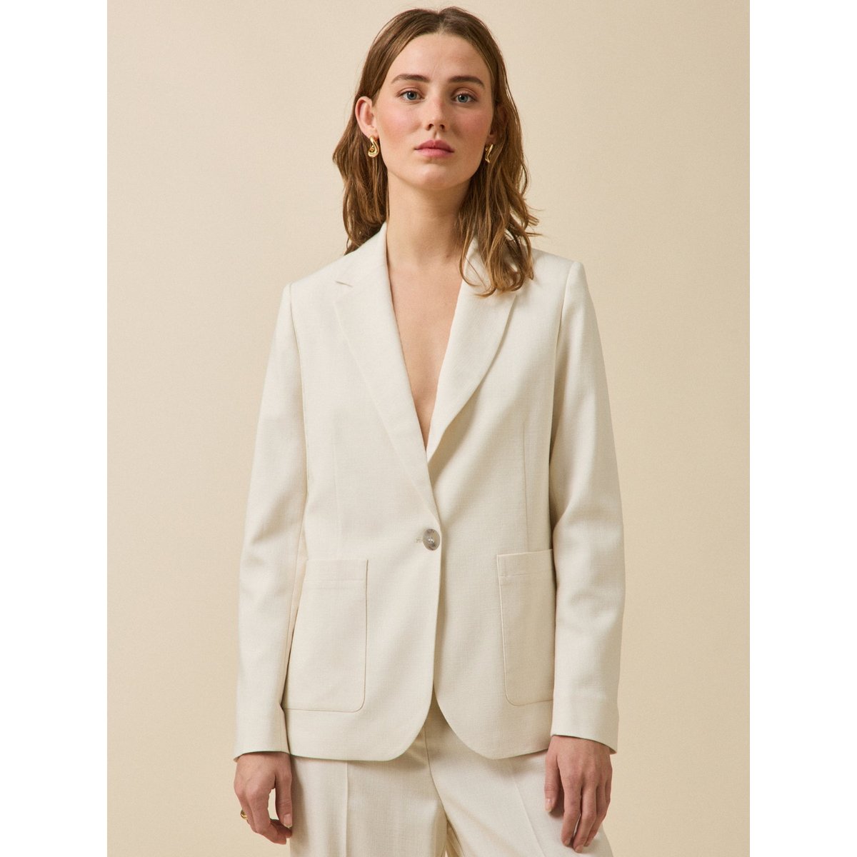 Veste tailleur tissu natté cérémonie ecru, CYRILLUS