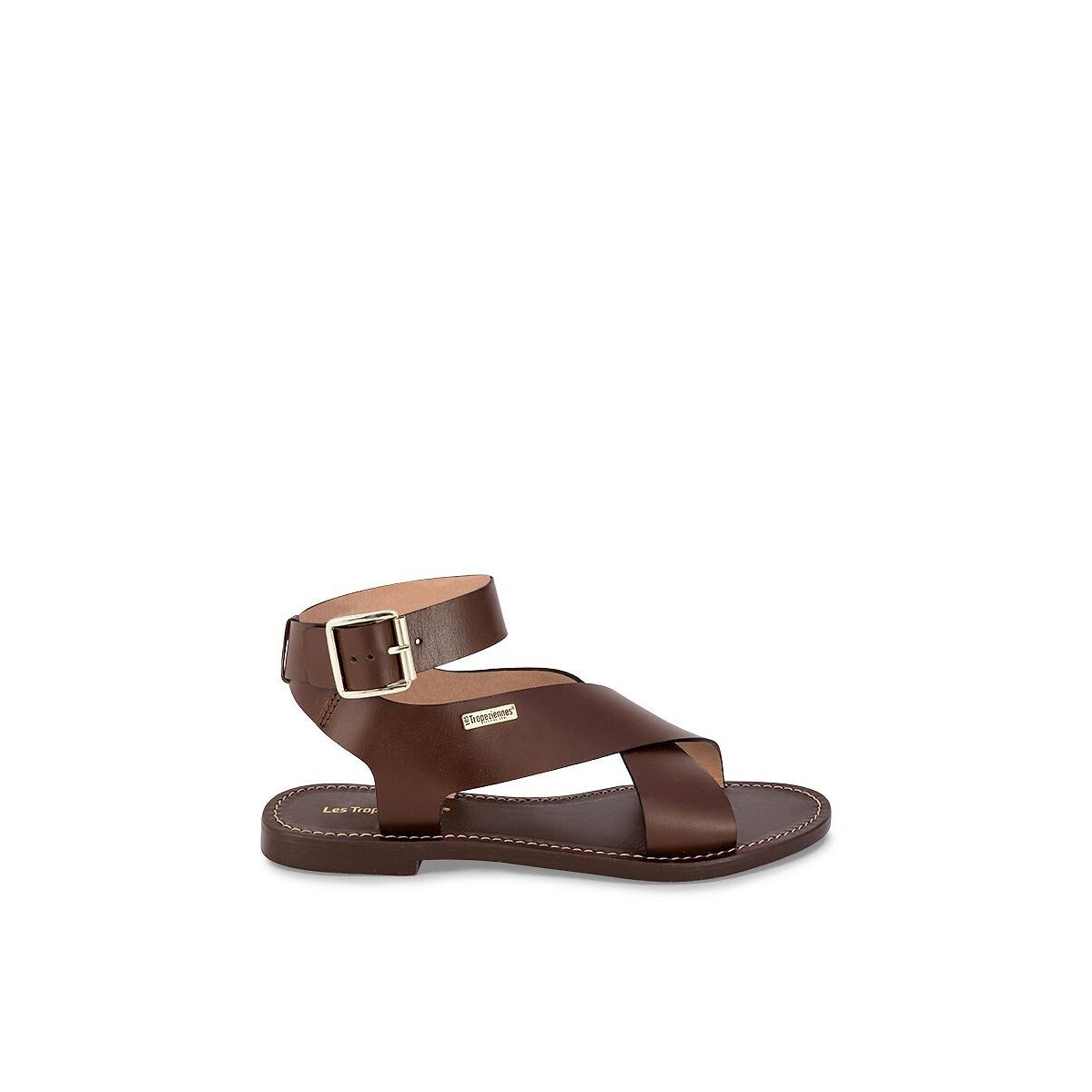 Sandales plates en cuir Haglaett chocolat, LES TROPEZIENNES PAR M.BELARBI