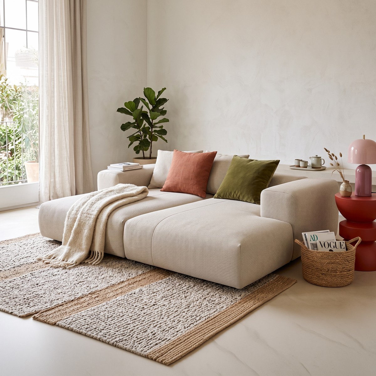Canapé 3 places en tissu chenille - BELVIA beige, HOMIFAB