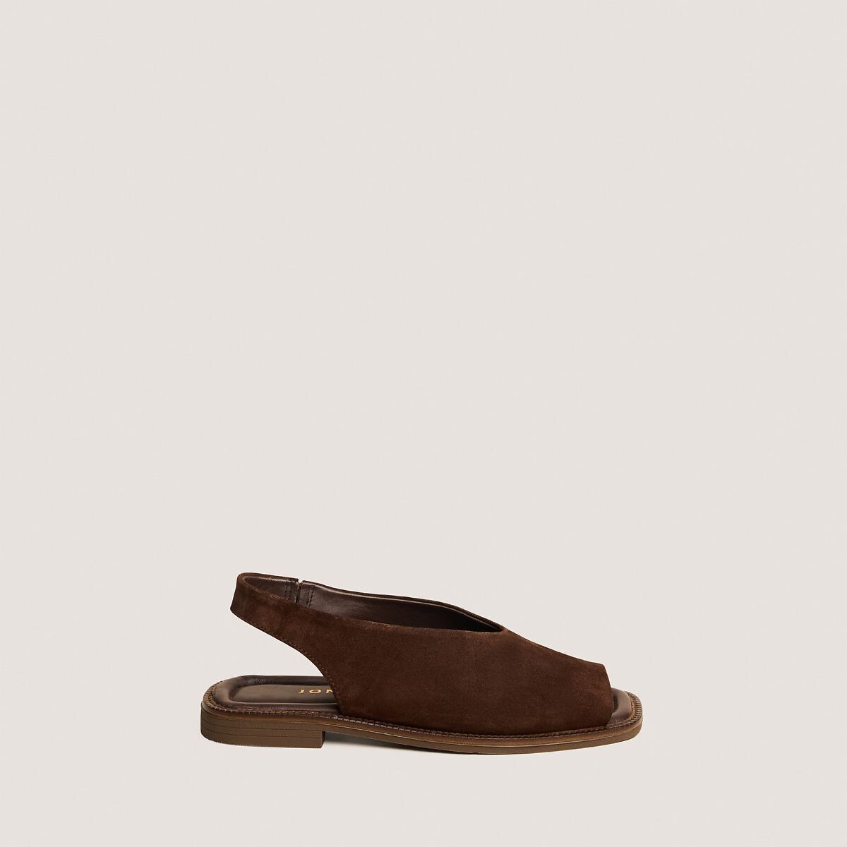 Sandales plates en cuir velours Jessy marron, JONAK