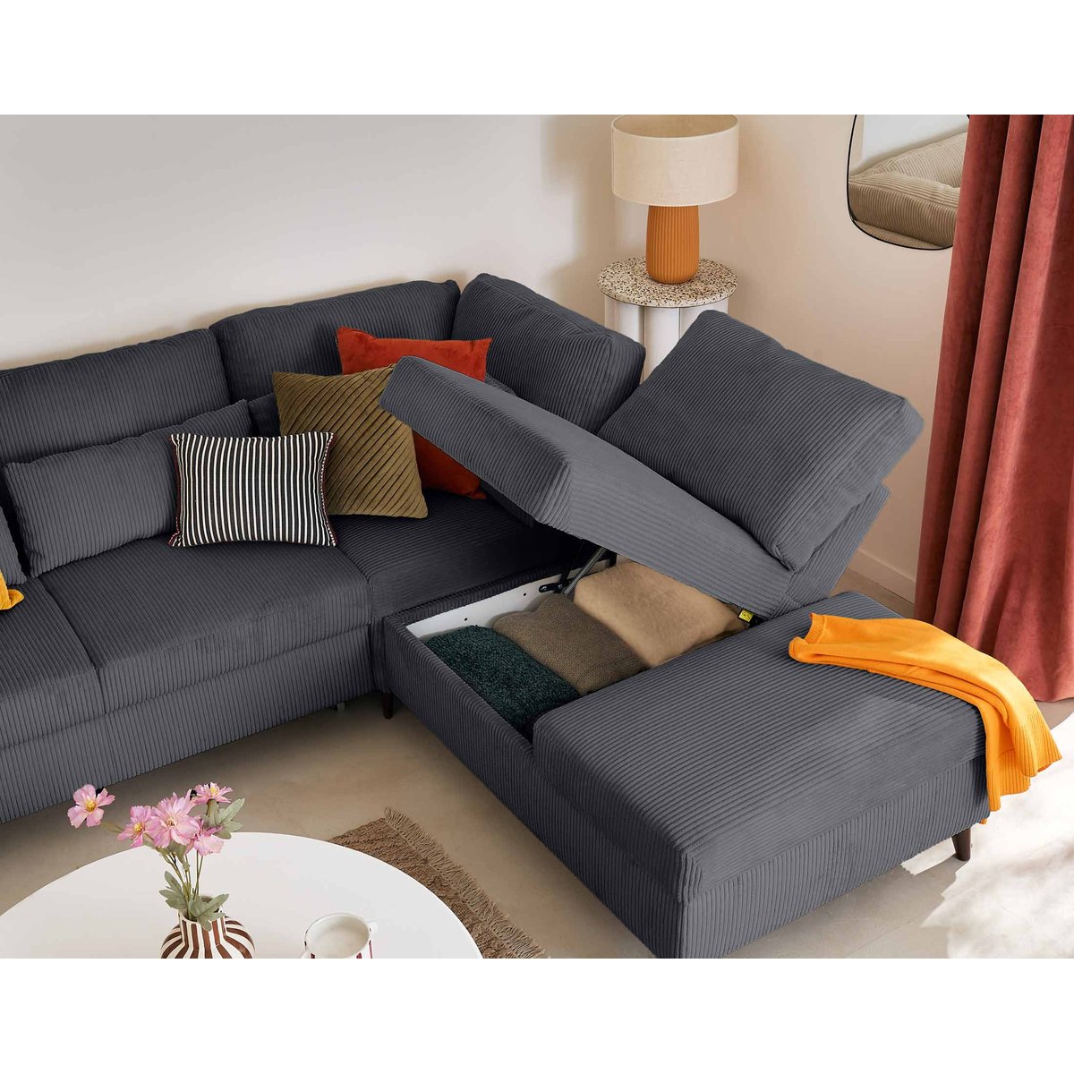 Canapé d'Angle Convertible 5 places - AUBEPINE gris anthracite, BEST MOBILIER