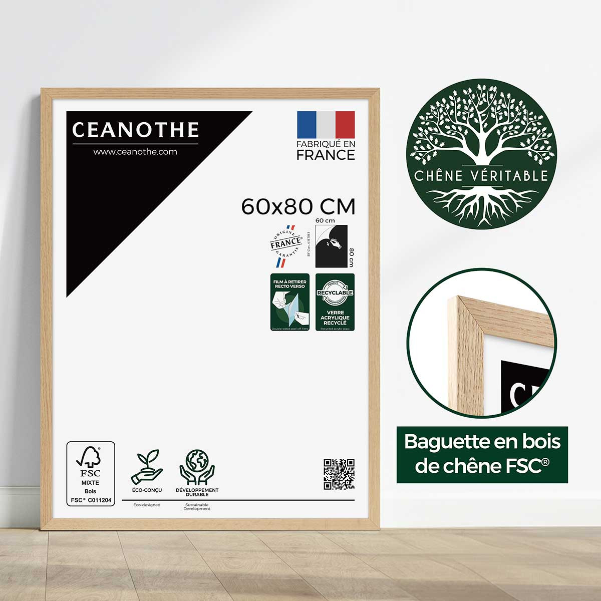 Cadre Photo En Chêne TARA bois brut, CEANOTHE