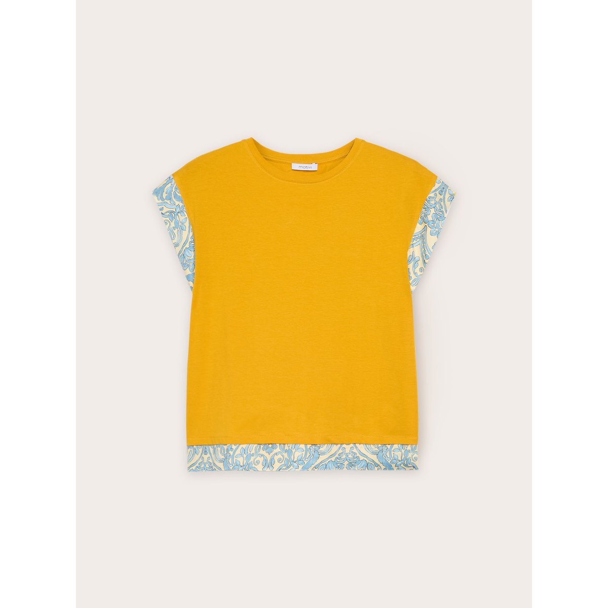 T-shirt avec bords imprimés jaune, MOTIVI