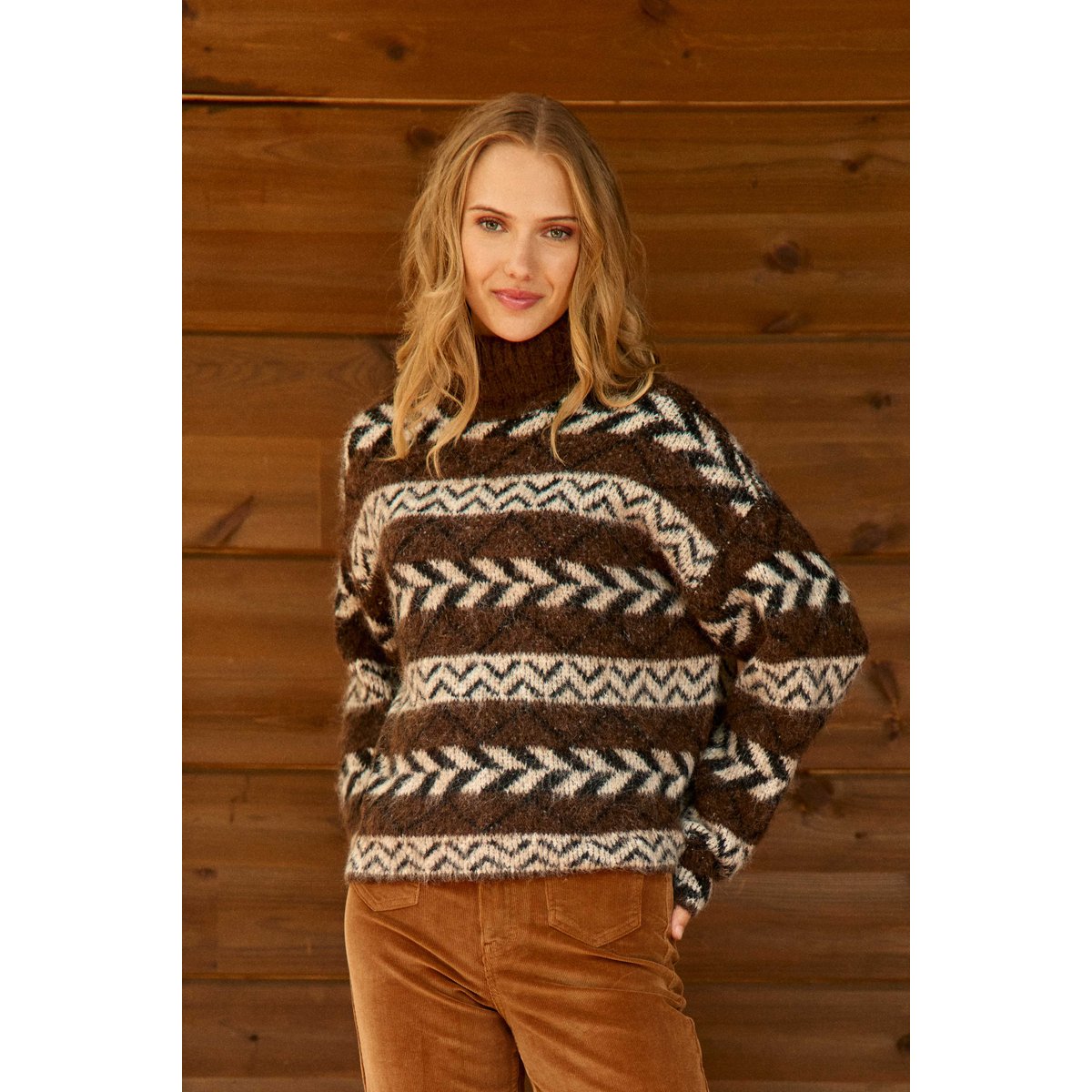 PULL imprimé ethnique MASHA 16-marron/ecru, LA PETITE ETOILE