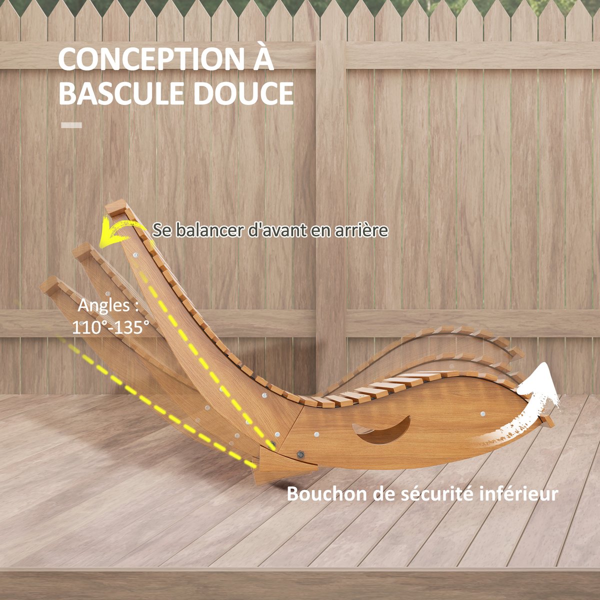 Fauteuil à bascule Bois Bois de teck couleur teck, OUTSUNNY