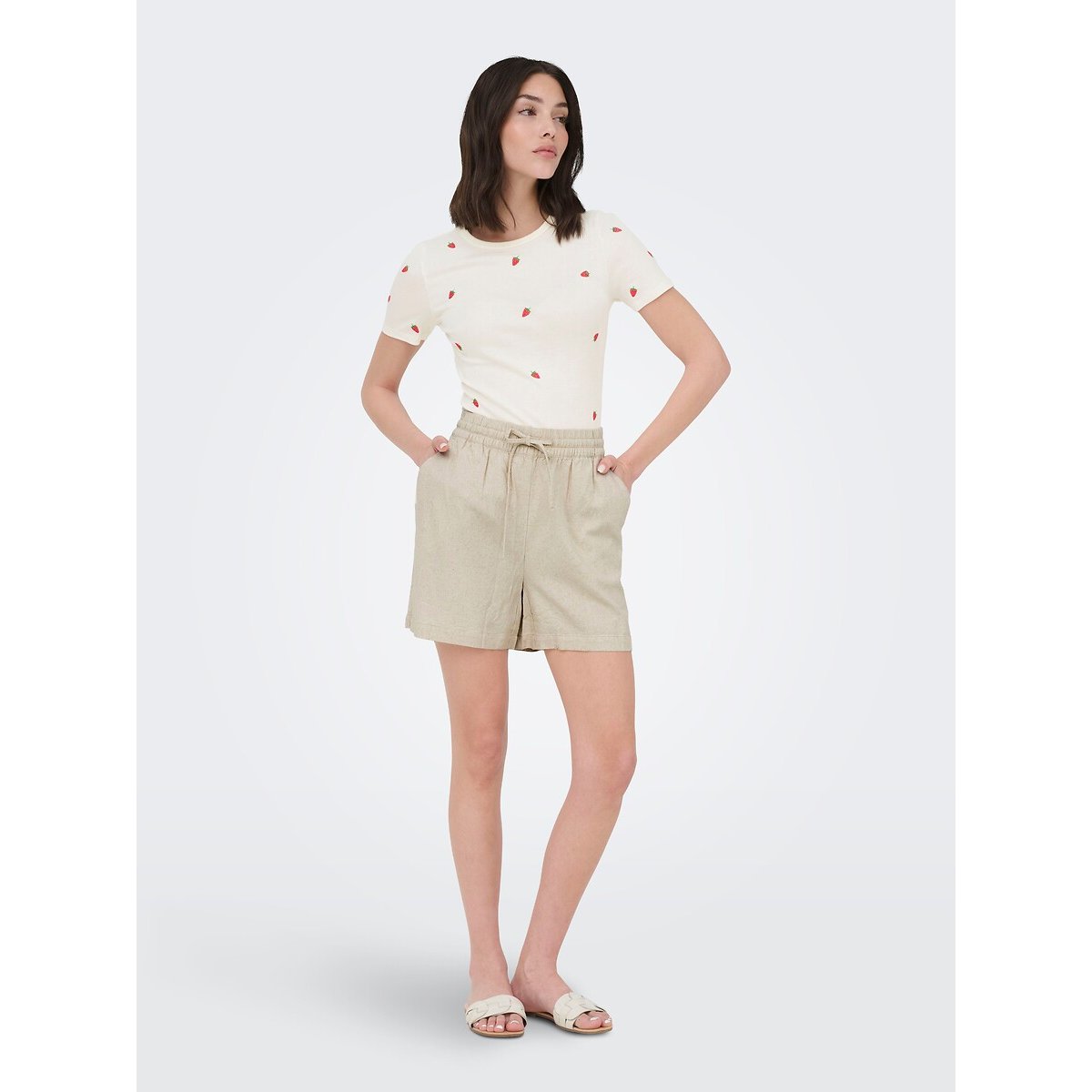 Short large, taille haute beige, JDY