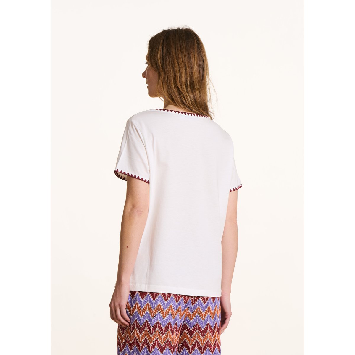 T-shirt manches courtes en coton biologique ecru/mahogany, LA FEE MARABOUTEE