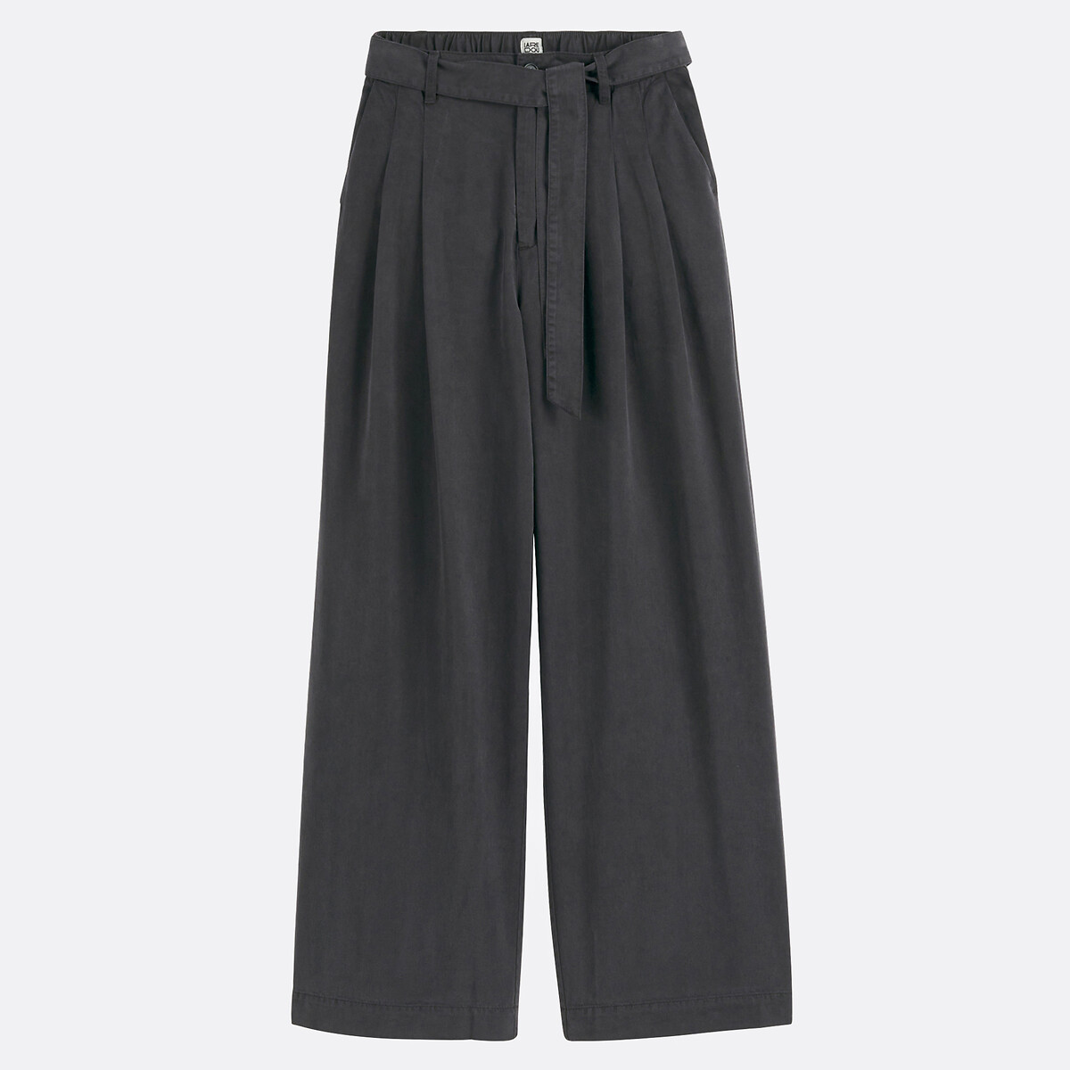 Pantalon large taille haute, ceinture à nouer gris carbone, LA REDOUTE COLLECTIONS