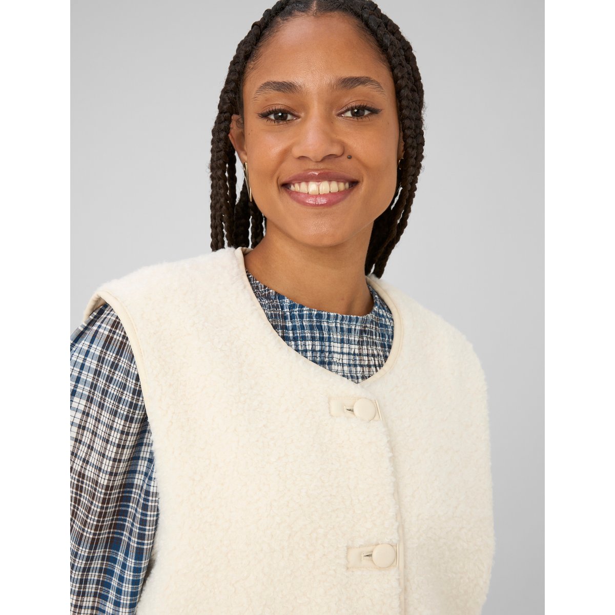 Gilet sans manches sherpa blanc écru, BZB