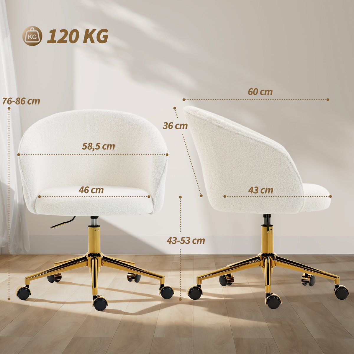 Chaise de bureau Polaire Teddy (100 % crème, HOMCOM