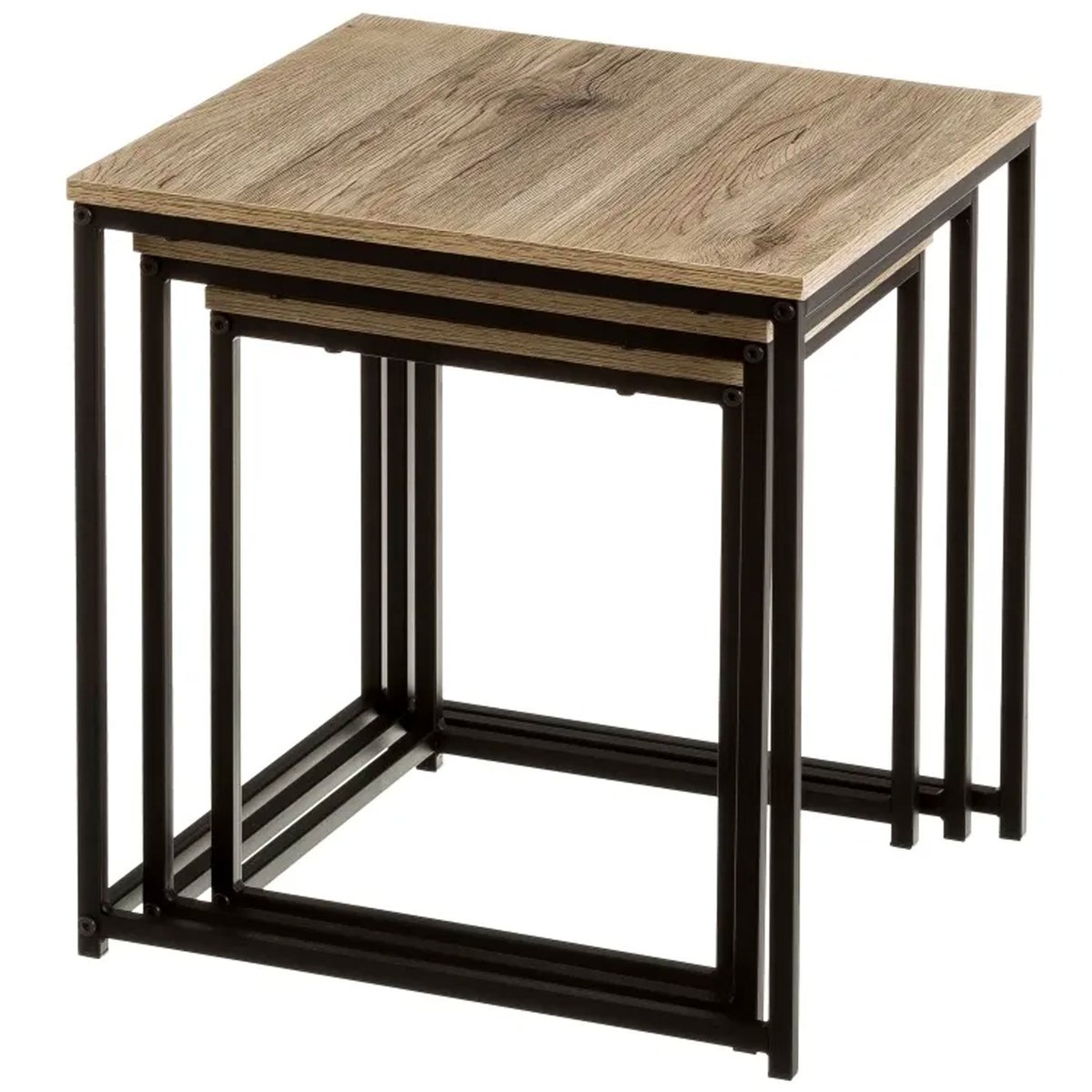 Set de 3 tables basses gigognes bois et métal noir 40x40x42cm bois, WADIGA
