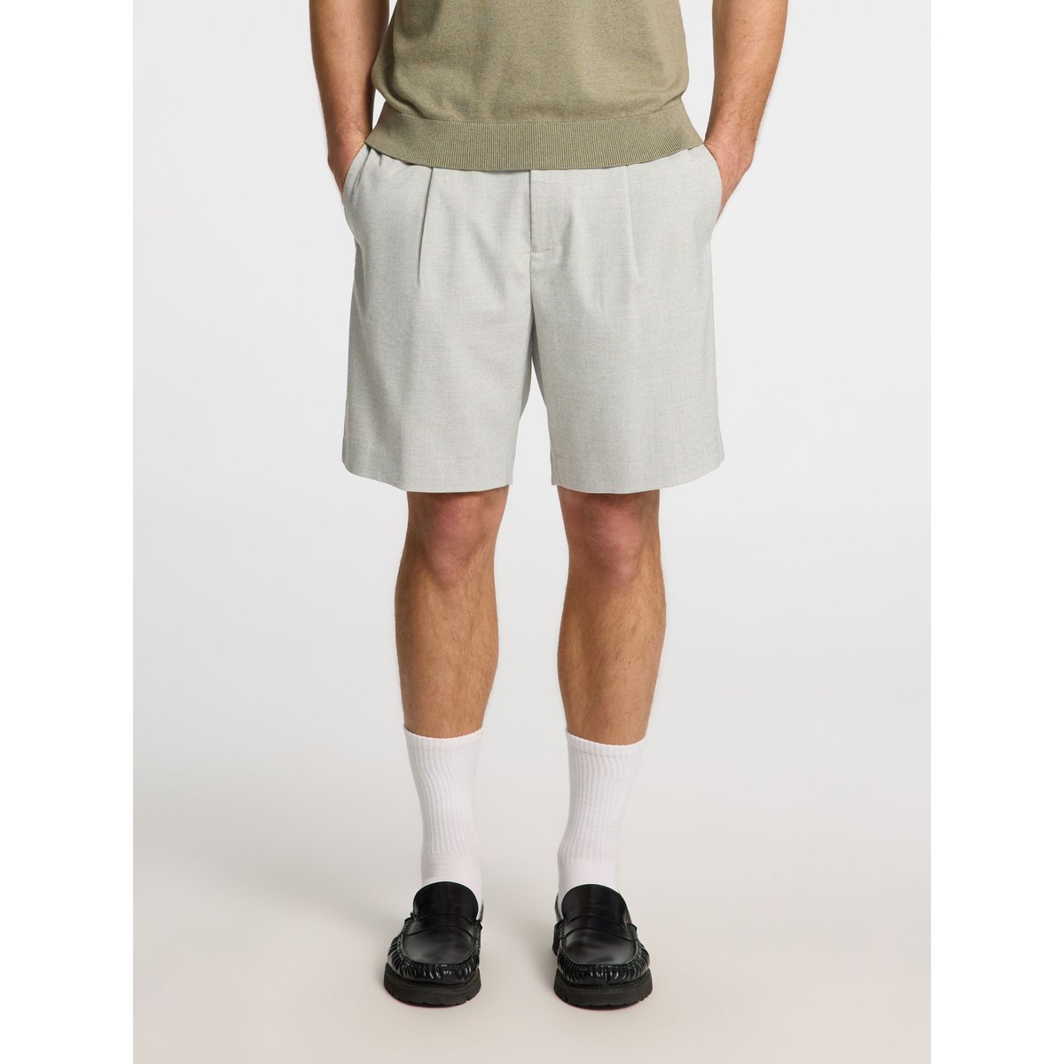 Short gris - light grey melange, SELECTED