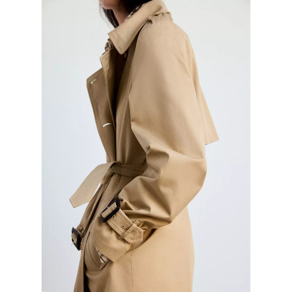 Trench long ceinture beige, MANGO