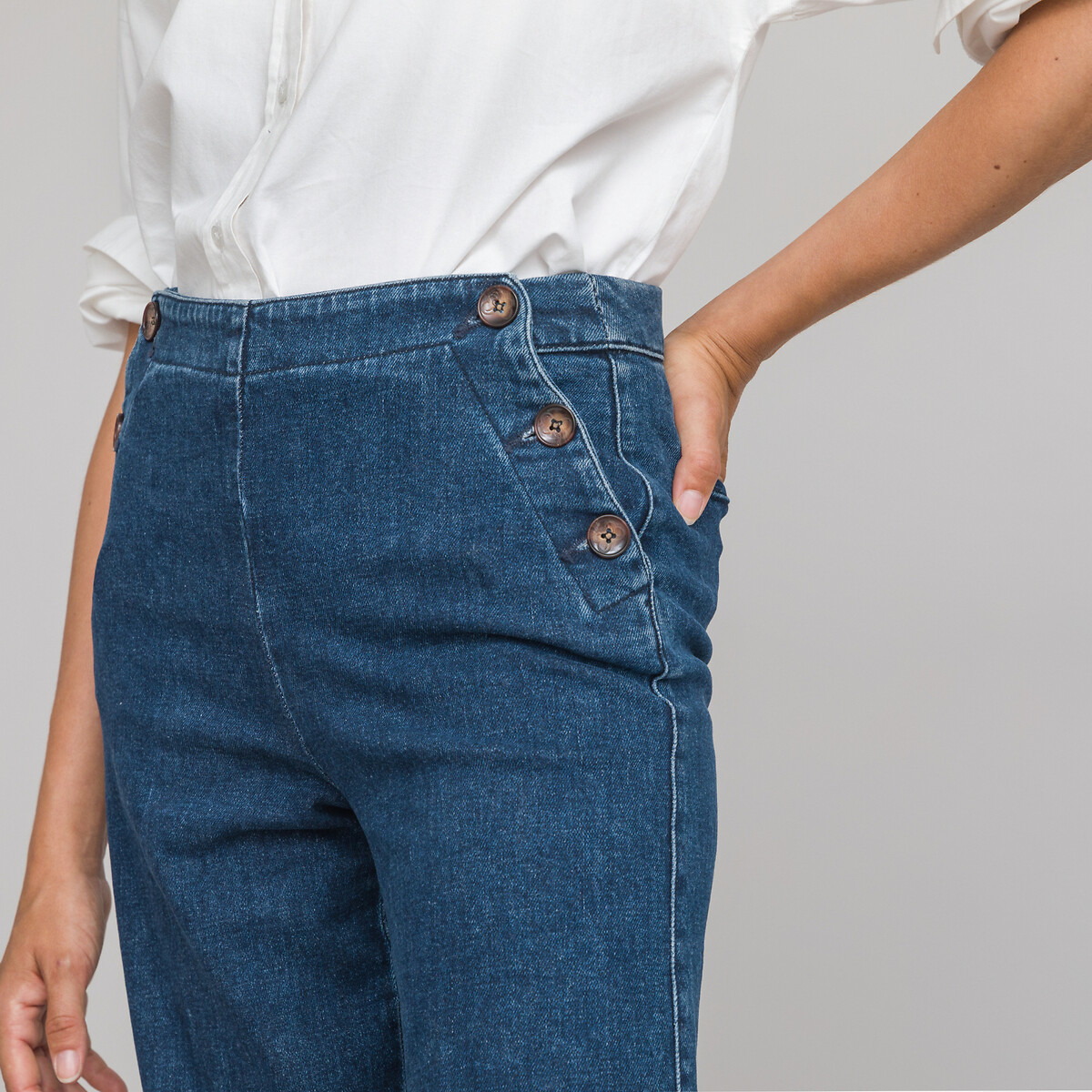 Wide Leg Sailor Jeans with High Waist untreated, LA REDOUTE COLLECTIONS