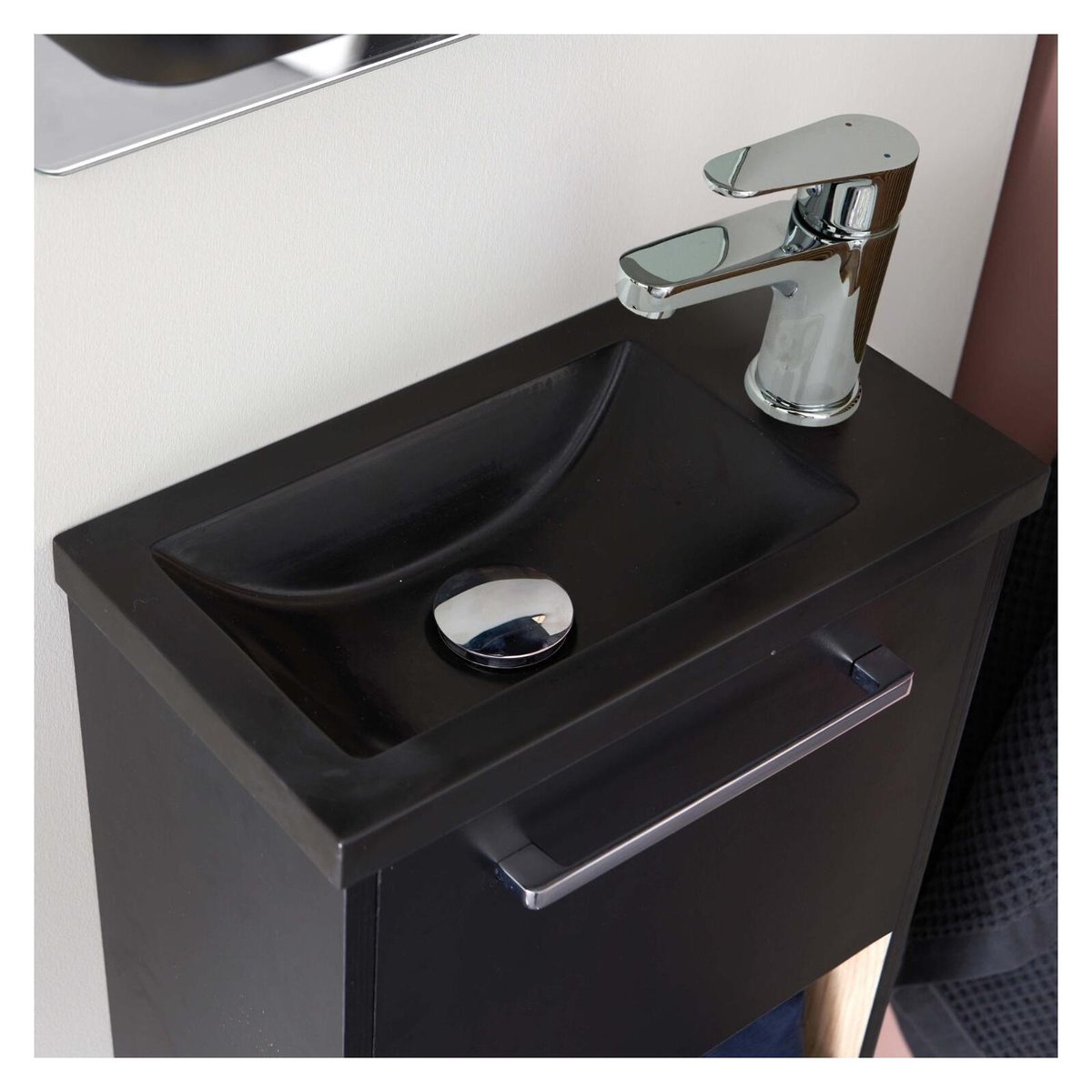 Ensemble meuble lave-mains + robinet NIKA noir et chêne, MOB IN