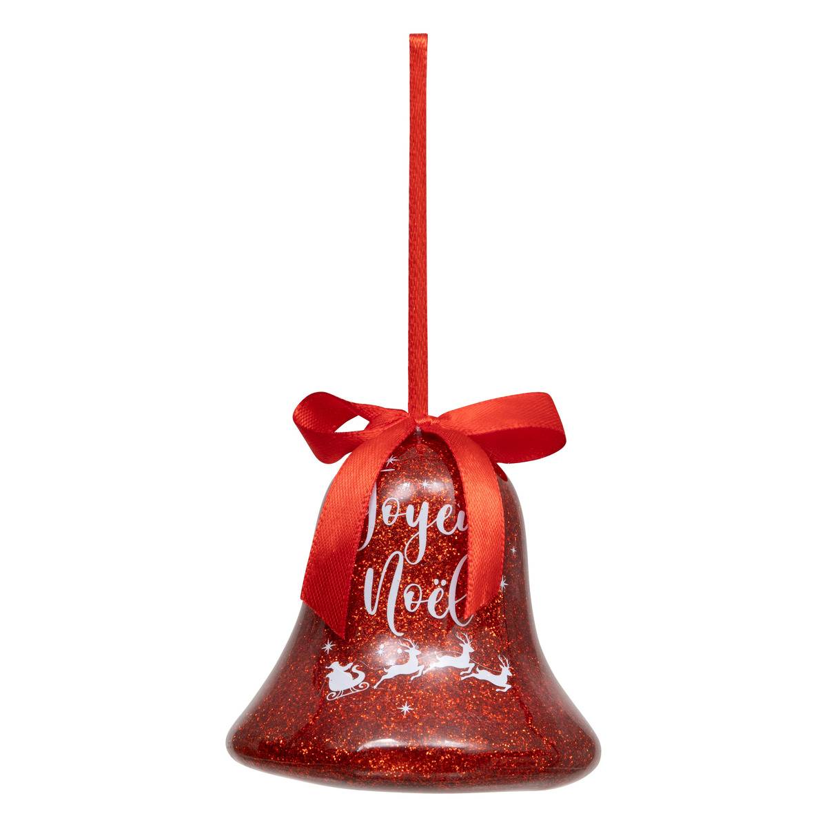 Cloche à suspendre en papier rouge à paillettes "Joyeux Noël" 75mm rouge, ATMOSPHERA