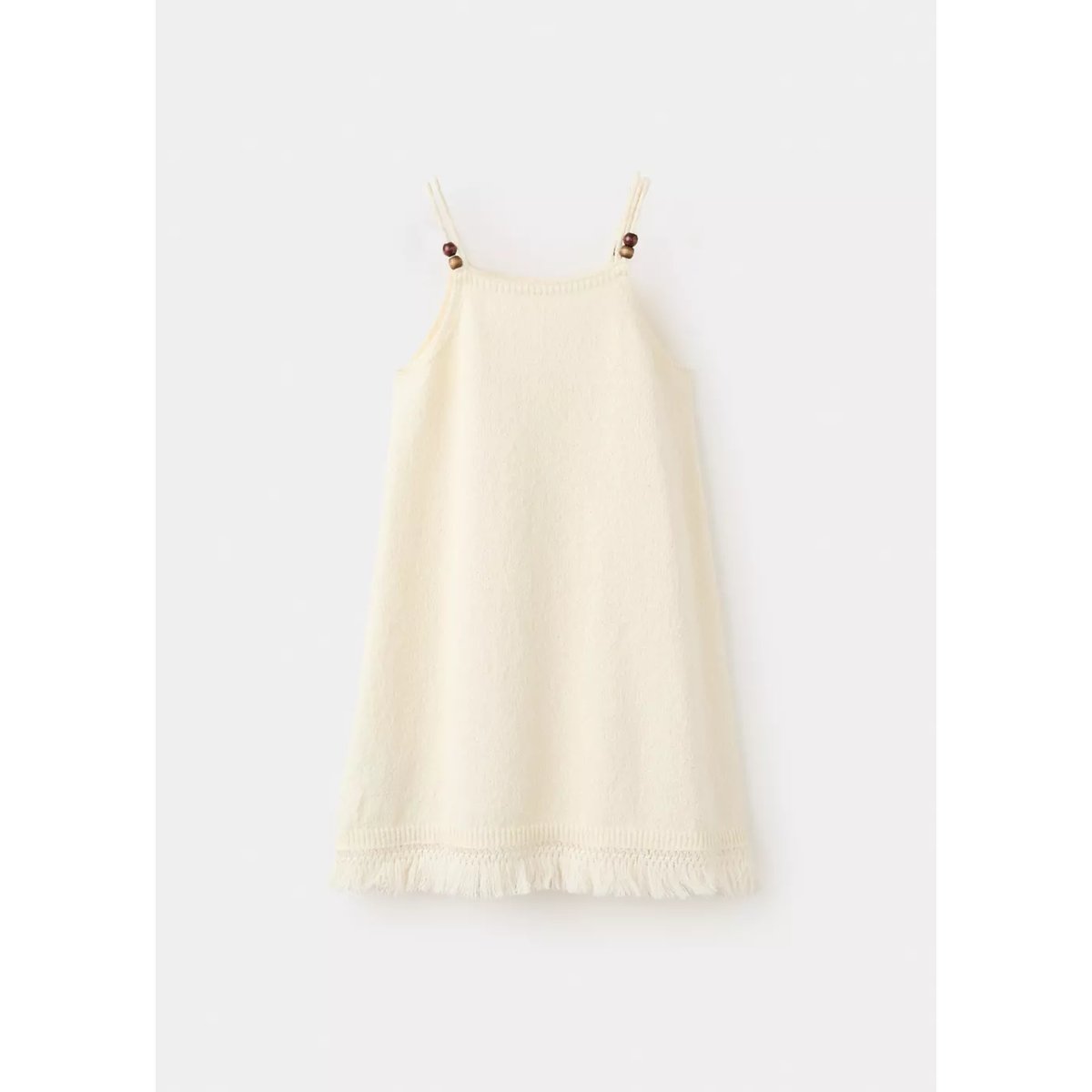 Robe maille détail franges blanc cassé, MANGO KIDS
