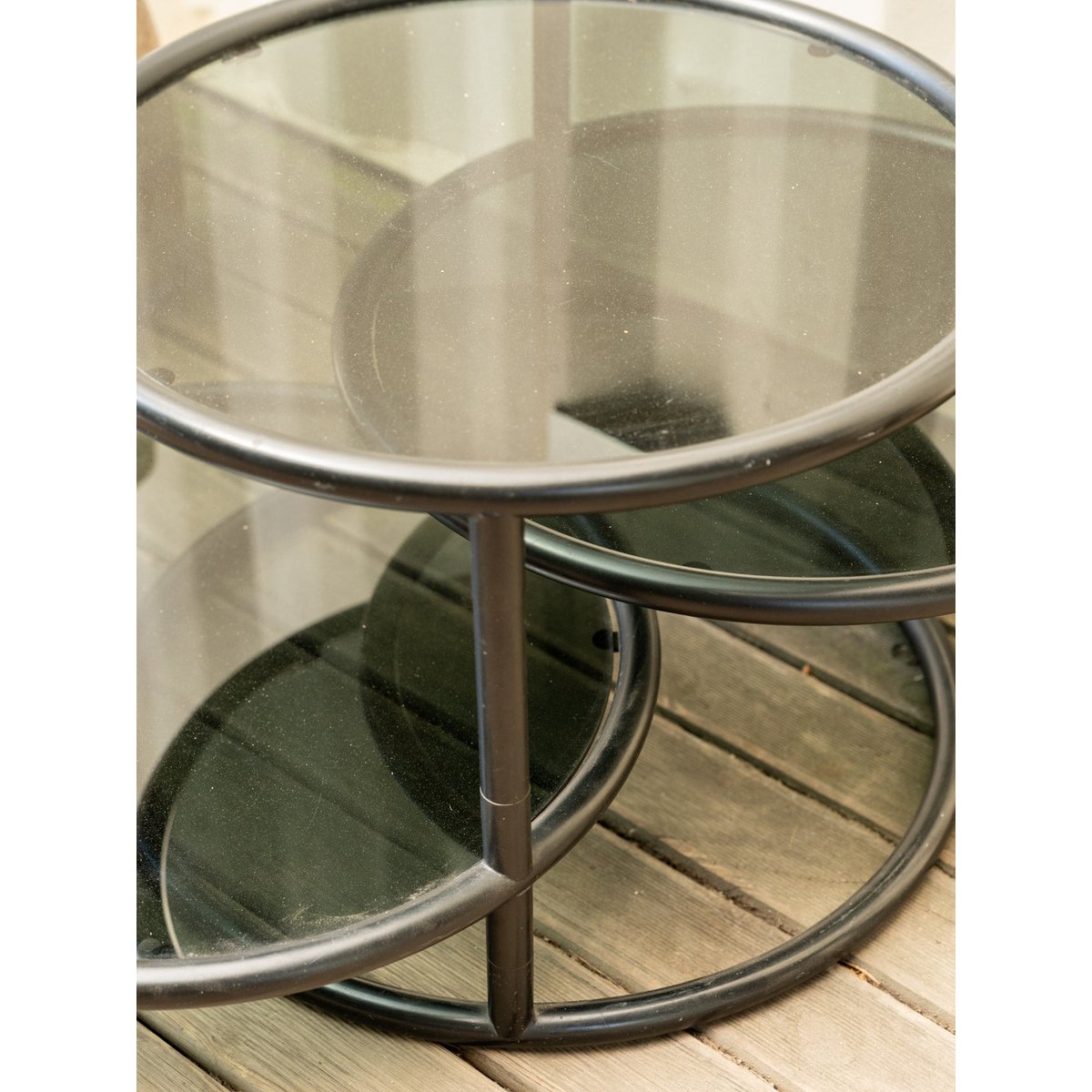 Table basse en métal noir et verre Donna N°1121 - Bon état noir, DEBONGOUT