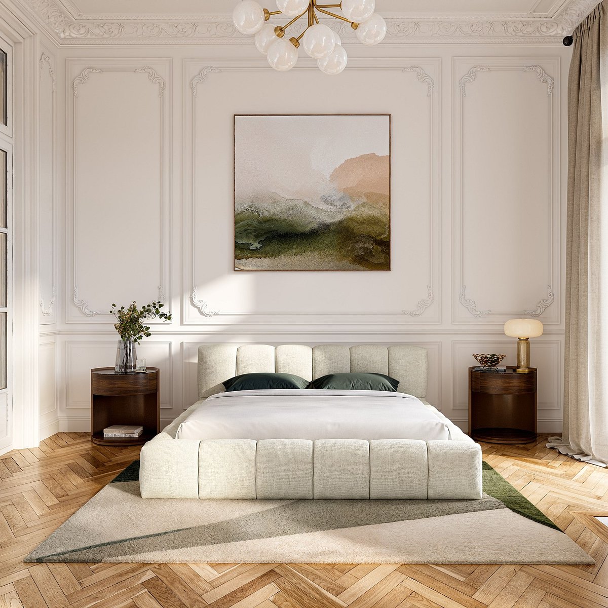Lit coffre en tissu chenille SETANA crème, HABITAT