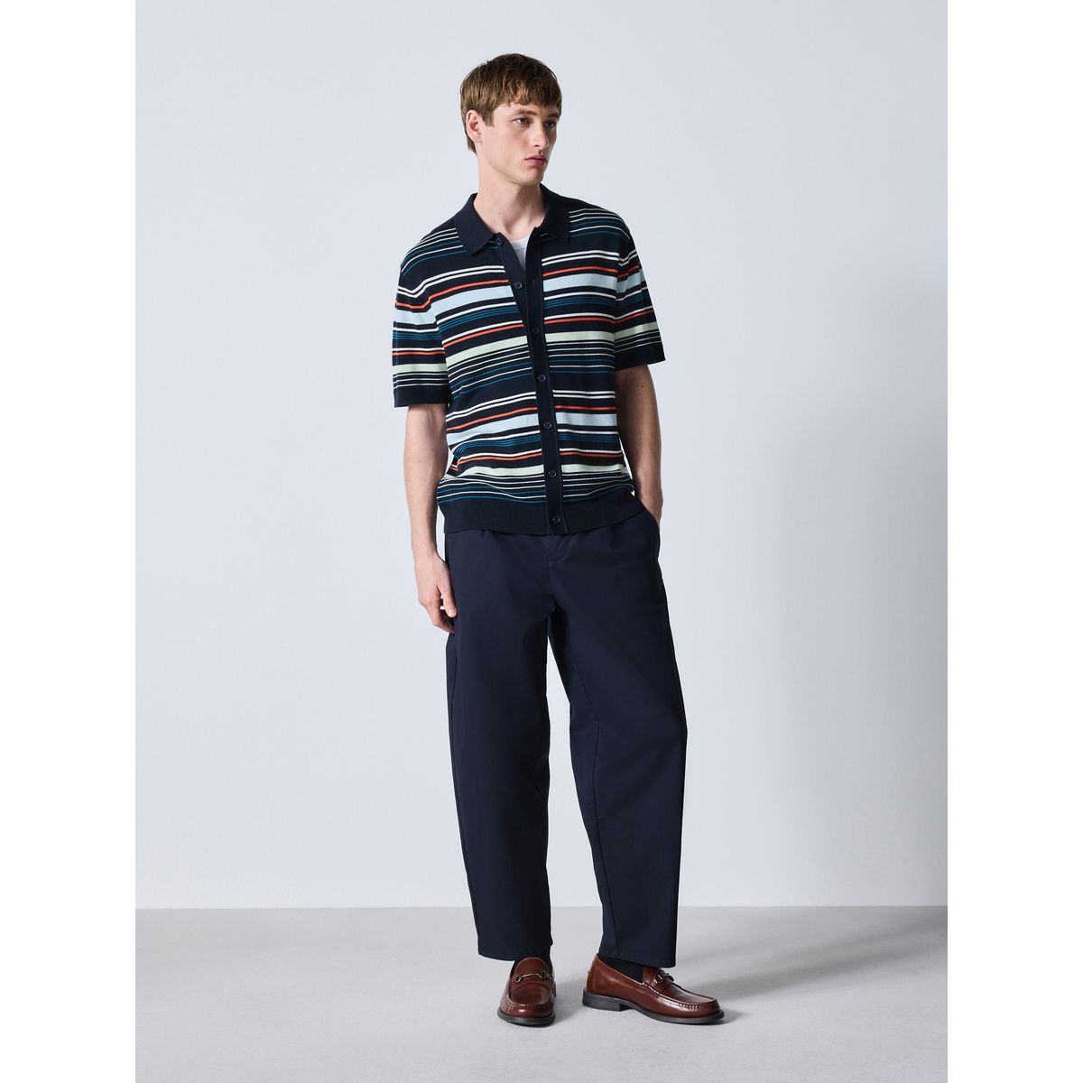 Chemise en maille à rayures coton bleu marine, NEXT