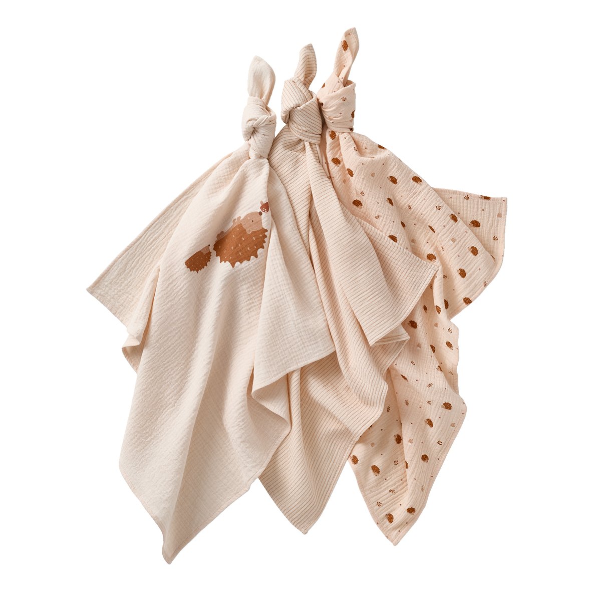 Lot de 3 langes en gaze de coton HERISSON beige imprimé, VERTBAUDET