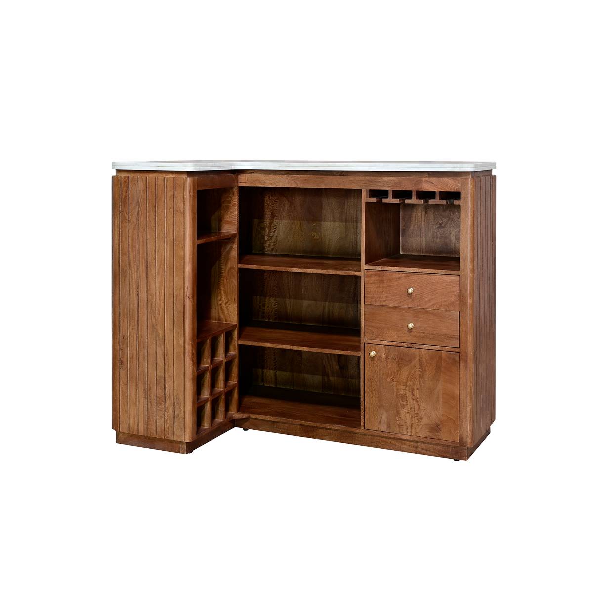 Meuble bar en bois de manguier et marbre MARION bois foncé, MADE IN MEUBLES