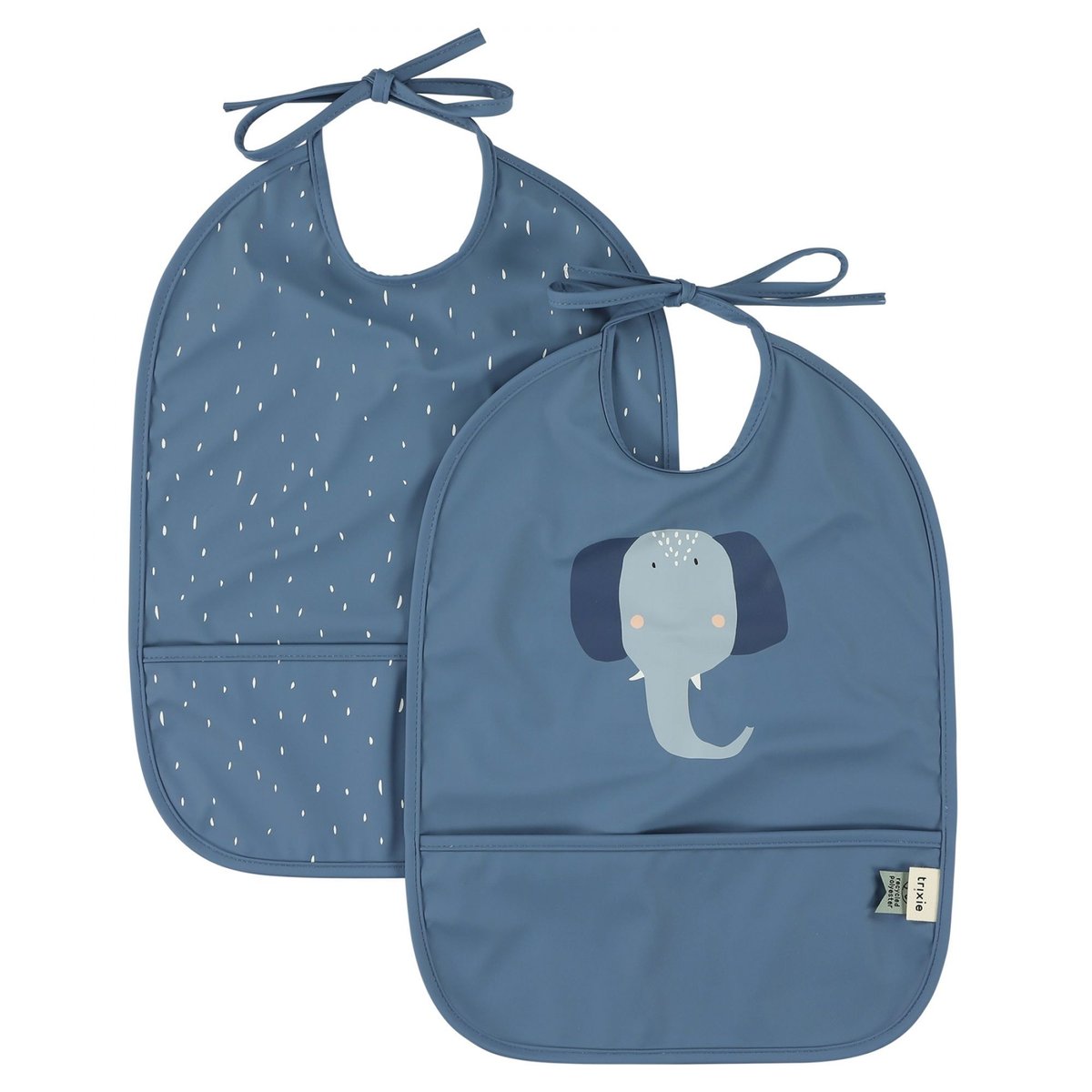 Lot de 2 bavoirs imperméables bleu mrs. elephant, TRIXIE