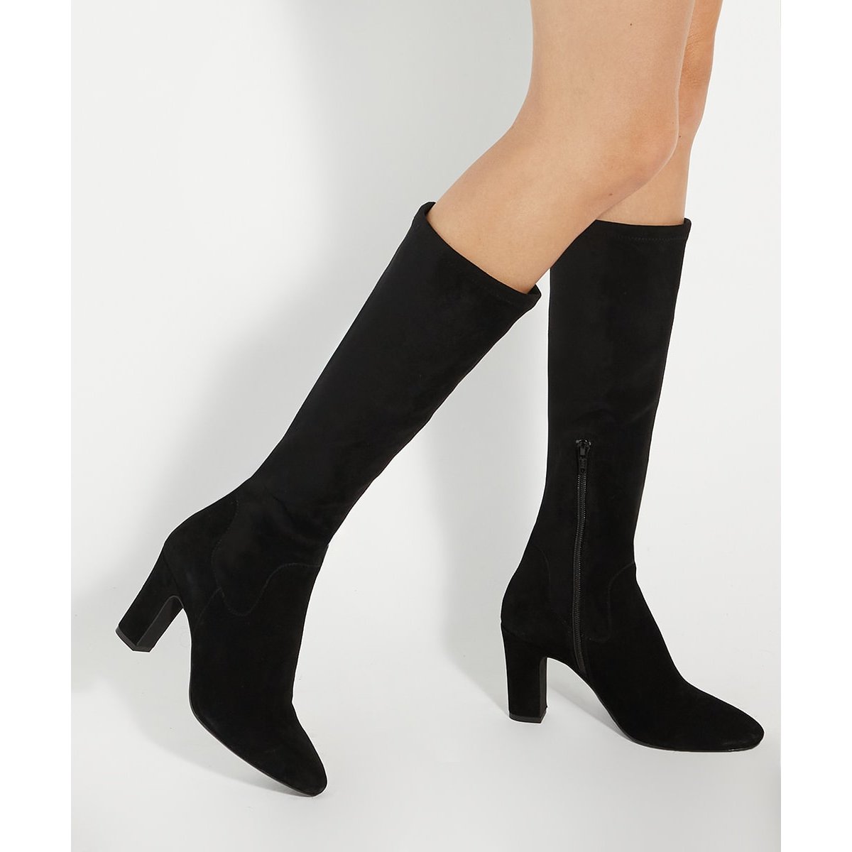 Bottes à bout en amande et talon carré coupe large - Wide Fit SIMPLE black-suede mix, DUNE LONDON