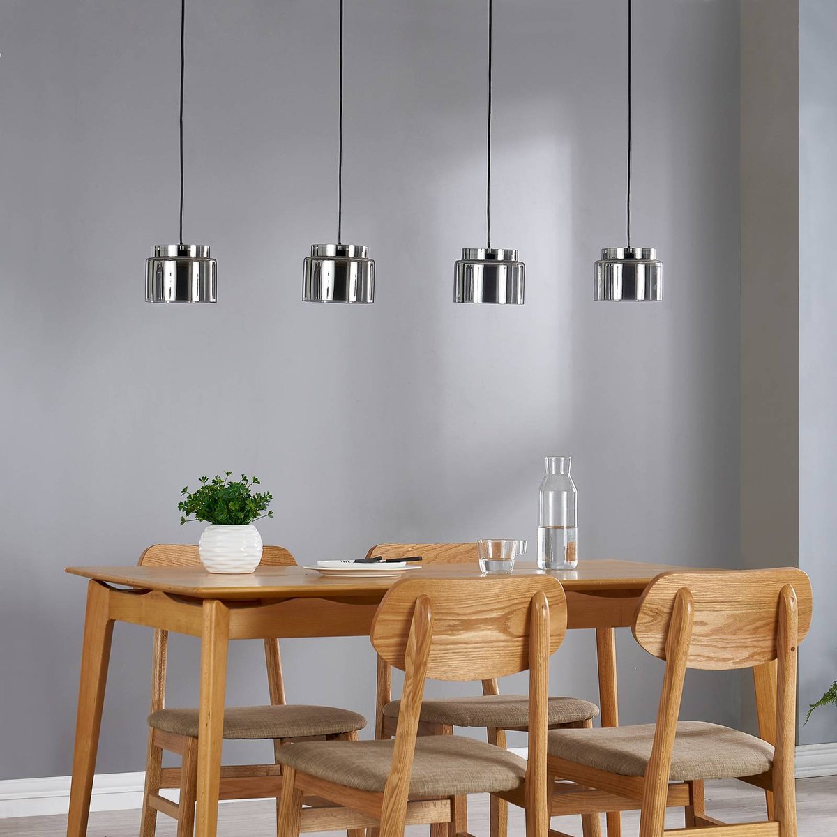 Suspension en verre design, Diano gris fumé, chrome, LUCANDE