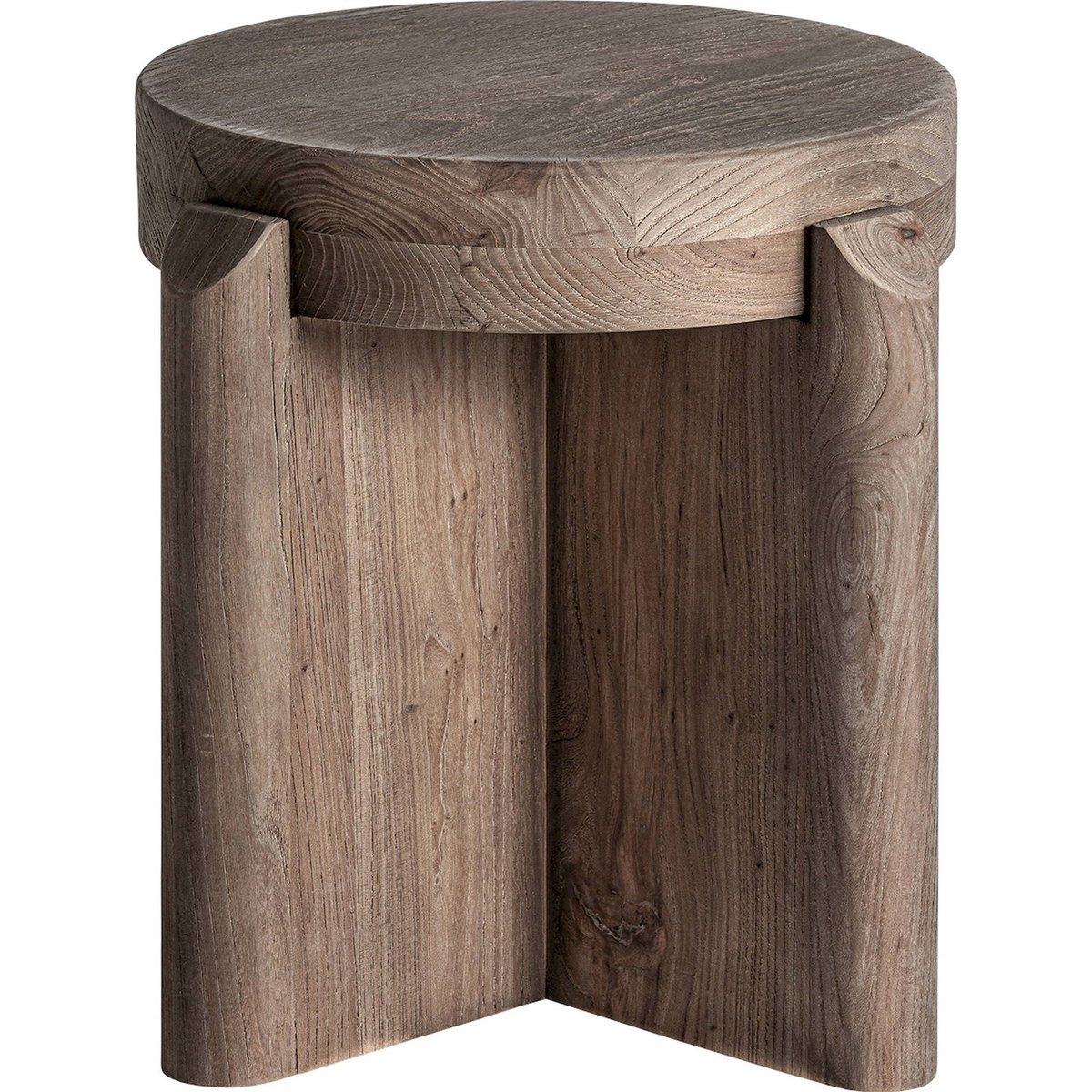 Tabouret jacquard en bois d'orme marron bois translucide, RECOLLECTION