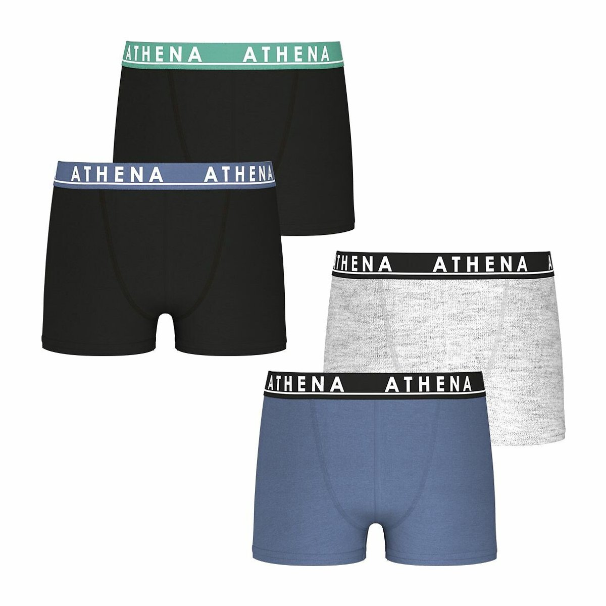 Lot de 4 boxers, Easy color noir + bleu + gris, ATHENA
