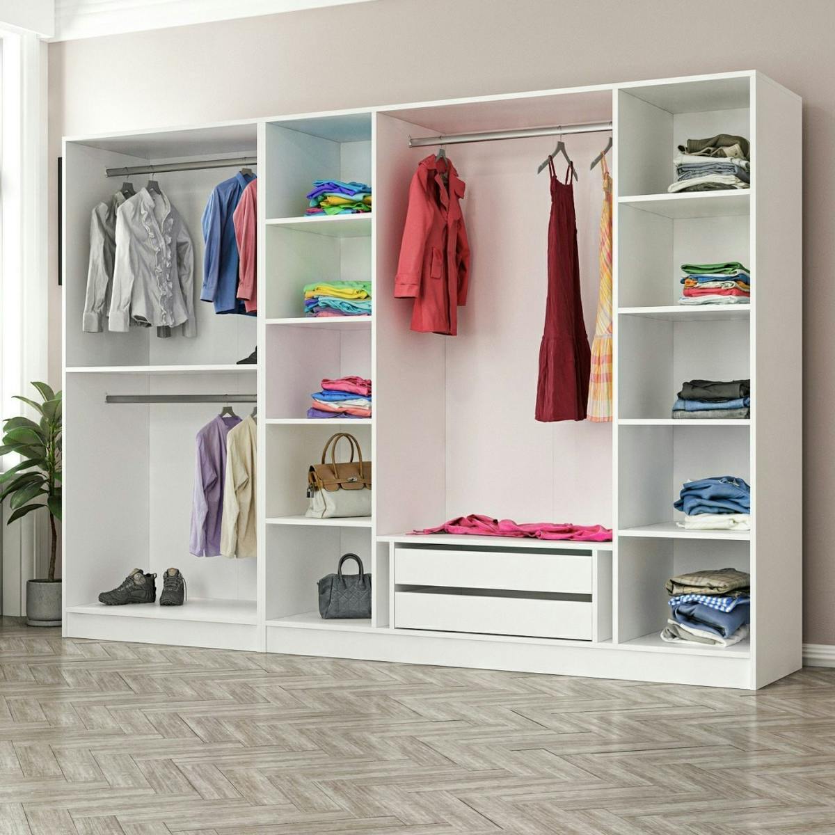 Armoire dressing avec portants et niches BYRON blanc, PIER IMPORT