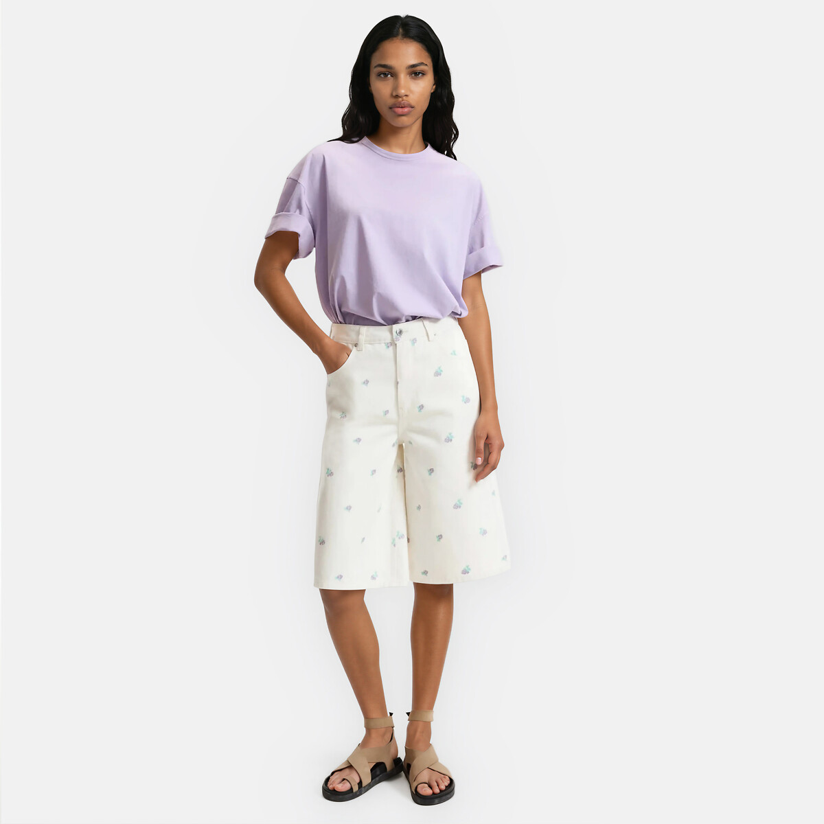 Bermuda brodé fleurs ivoire brodé, LA REDOUTE COLLECTIONS